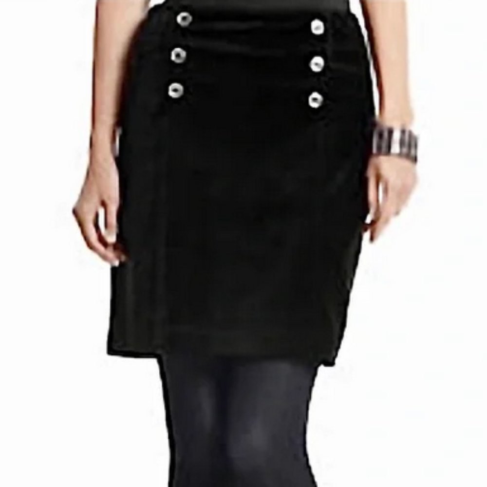 White House Black Market Black 6 Button Velvet Skirt Size 4